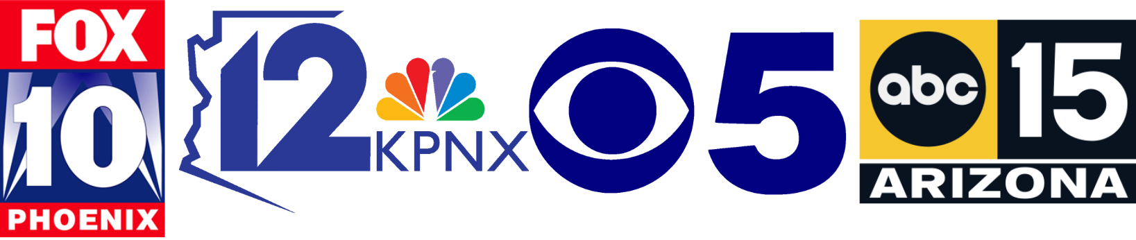 Local TV station logos: Fox 10 Phoenix, CBS 5, and ABC 15 Arizona.