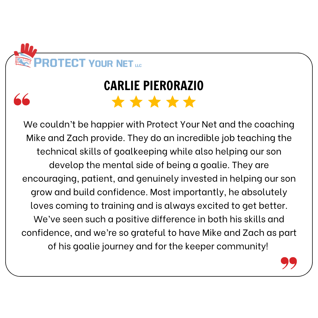 Testimonial quote card with Protect Your Net logo and thank-you message to Charlie Pierorazio
