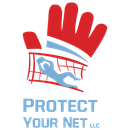 Protect Your Net LLC logo of a glove in red and goalkeeper in blue