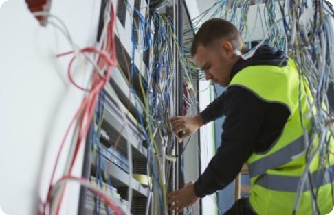 contractor installing network cabling