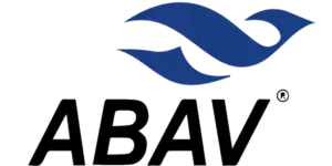 Logotipo da ABAV: Pássaro azul estilizado acima do texto preto