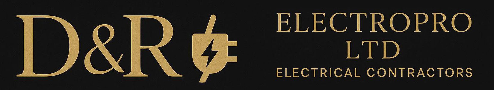 D&R Electropo Ltd electrical contractors logo in gold on a black background