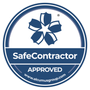 SafeContractor Approved badge logo in blue and white with Alcumus Group web address