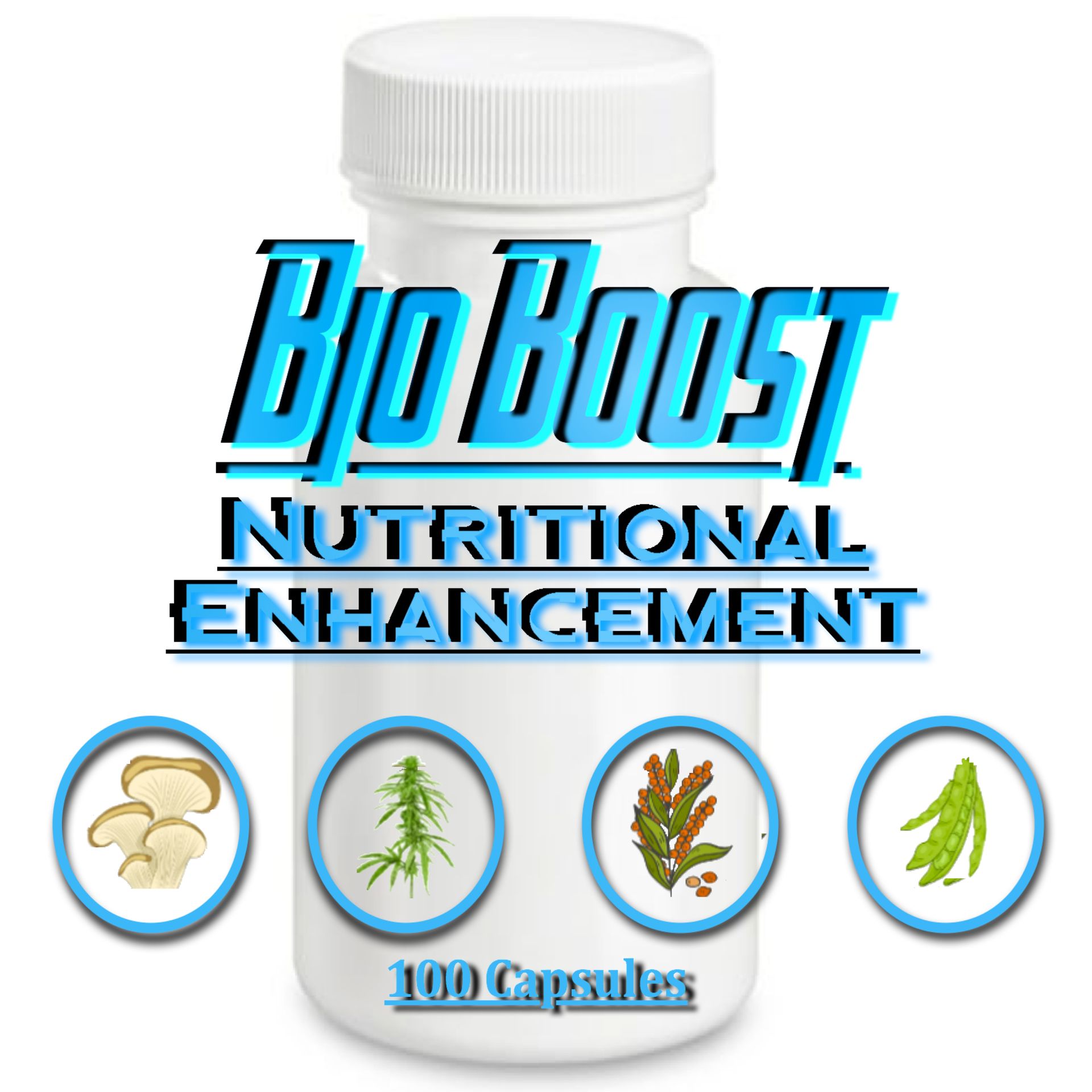 BioBoost nutritional enhancement supplement bottle with herbs and 100 capsules label