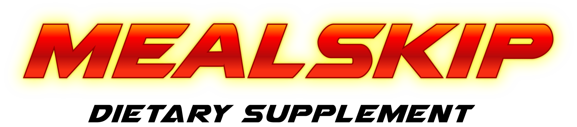 MEALSKIP dietary supplement logo in red and yellow text on a light background
