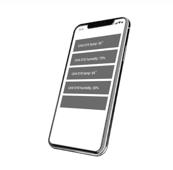 Tilted smartphone displaying a dark menu with four stacked options on a white background