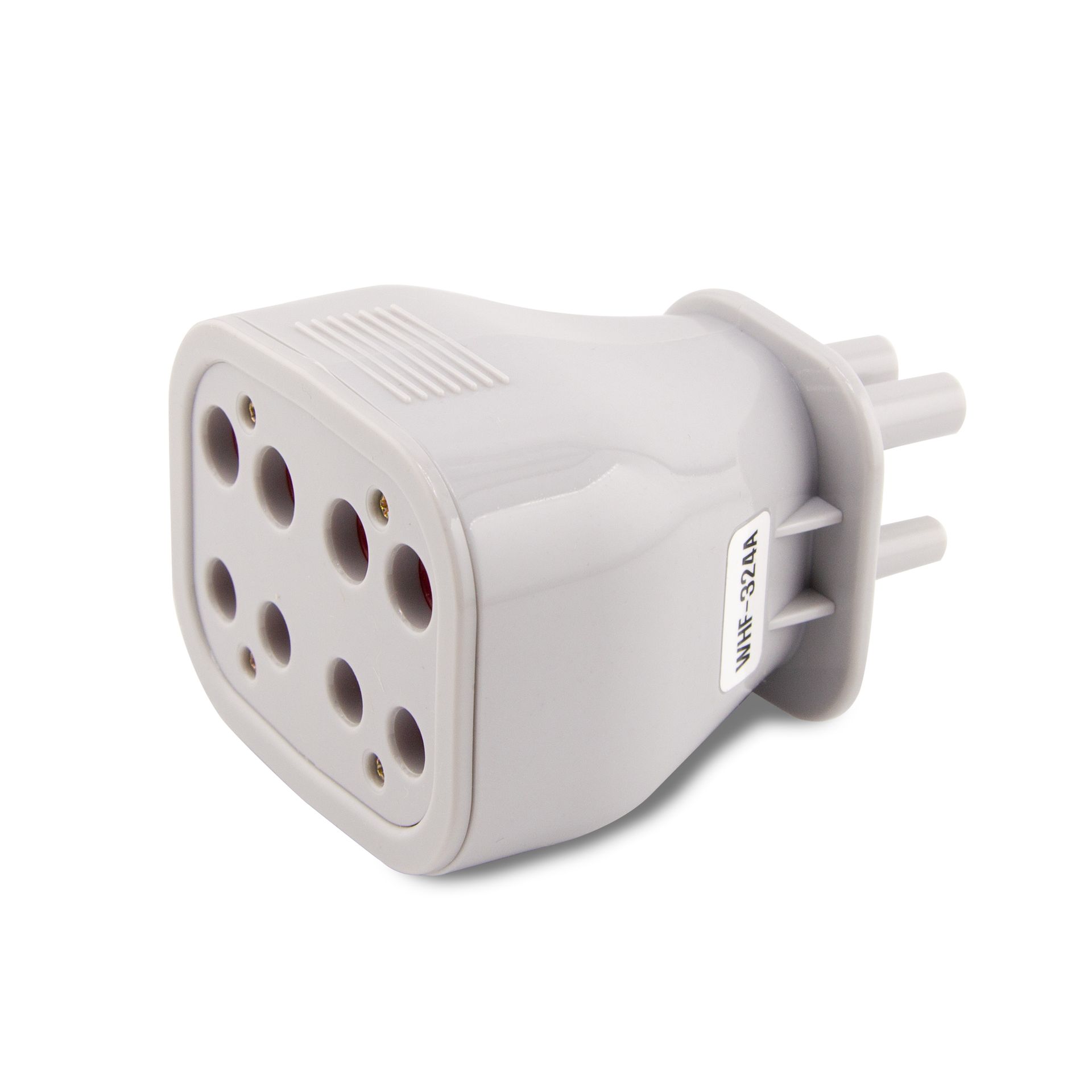 Ein weißer Stecker mit Löchern und einem Etikett mit der Aufschrift „www.solar“