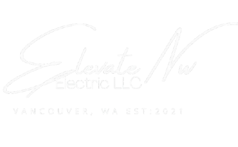 Elevate NW Electric LLC logo, white script and text, "Vancouver, WA Est. 2021" below.