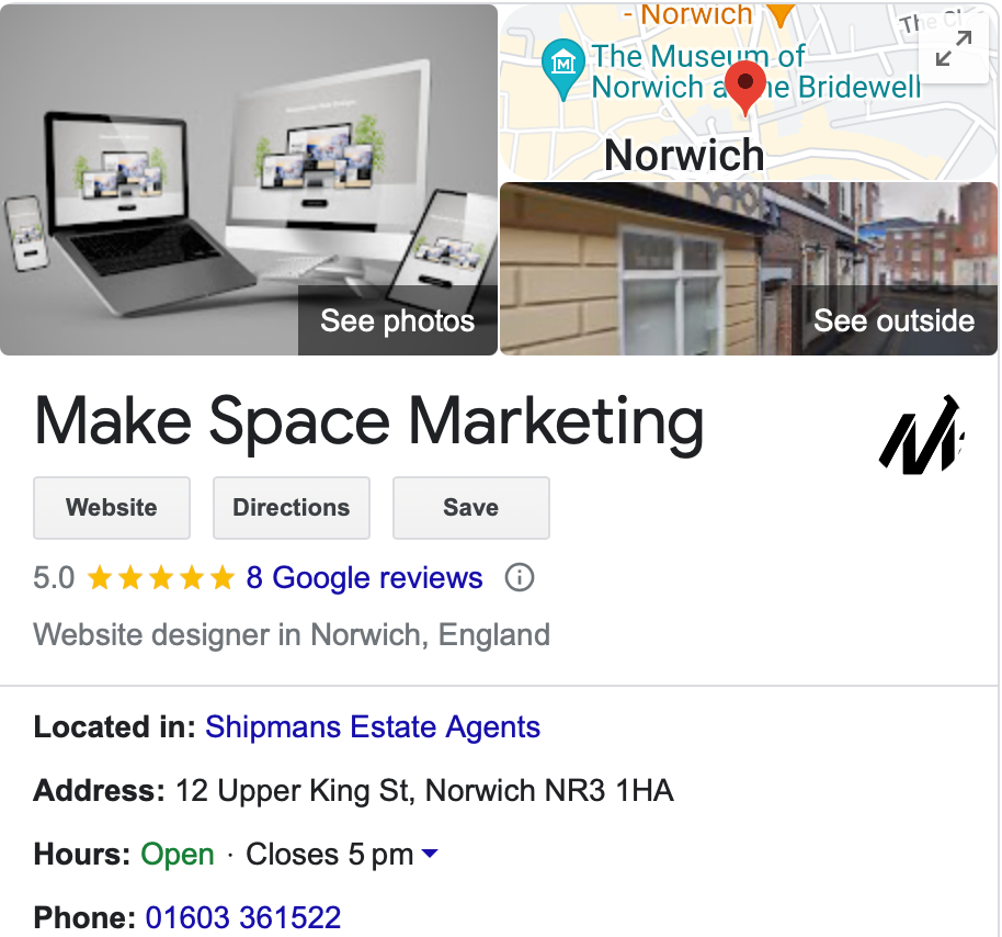 A google review for make space marketing in norwich , england