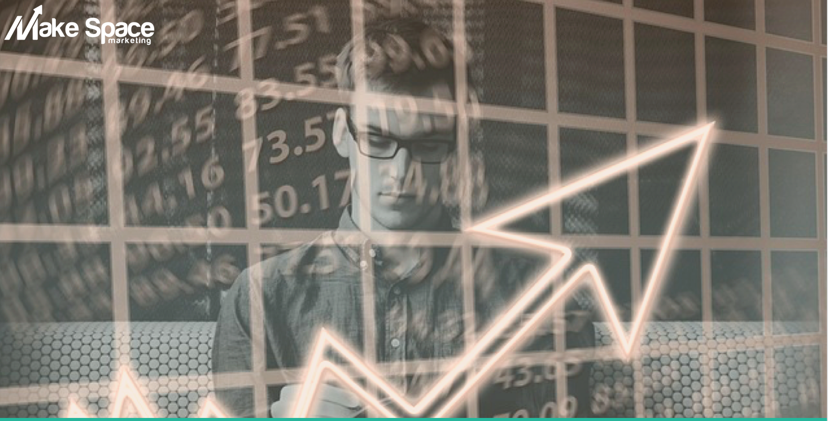 A graph with a arrow pointing up is behind a grid of numbers.