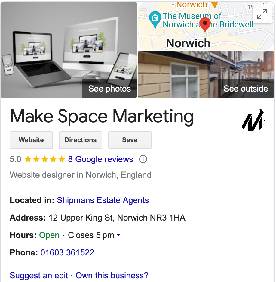 A google review for make space marketing in norwich england