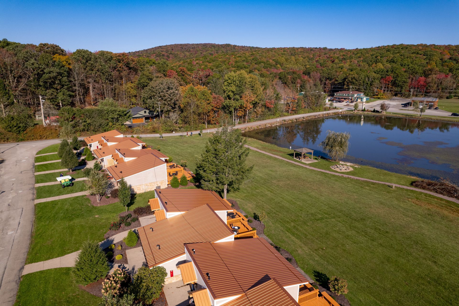 lodge at chalk hill in the fall. view from a drone camera
