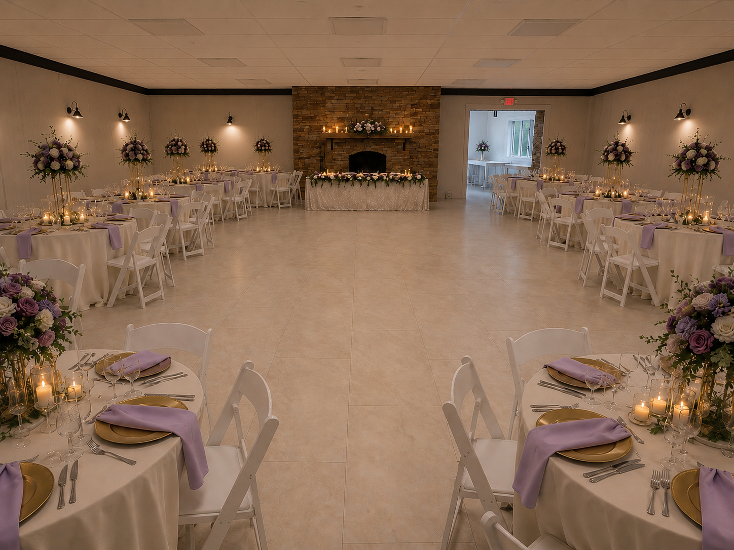 lilac color scheme mockup for wedding seating at venue at chalk hill
