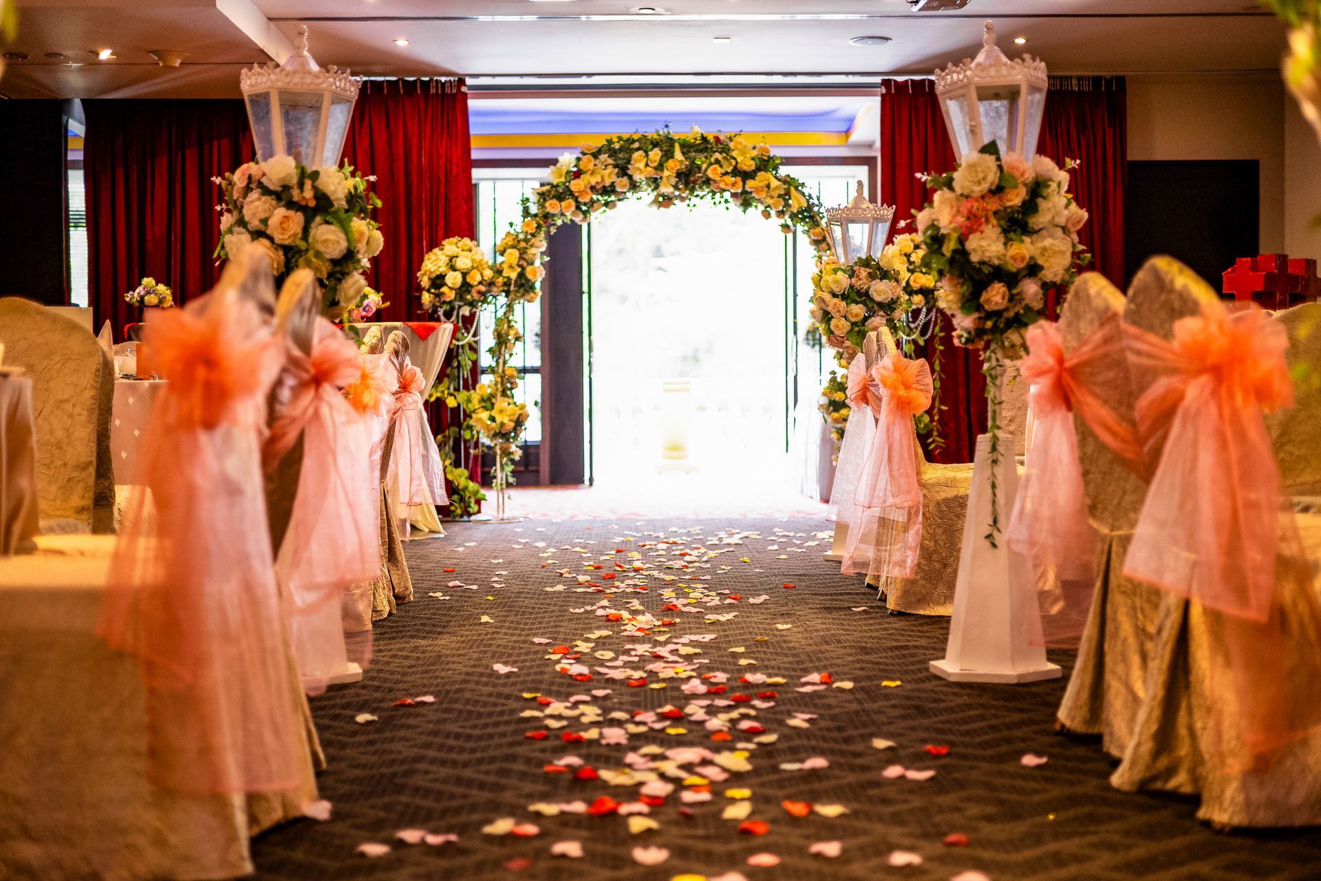 view of wedding venue: Aisle bride will walk down