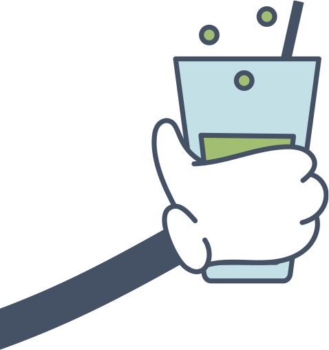 A hand is holding a glass of water with a straw in it.