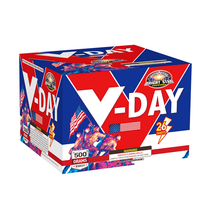 Celebrate America's victories with sunray willows with red, white and blue lace effects, r/w/b waterfall, finale of silver/gold spiders with red and blue dahlias.