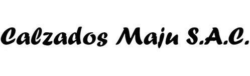 Logotipo con texto negro en cursiva que dice «Calzados Maju S.A.C.» sobre fondo blanco