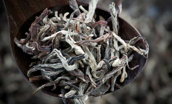 Dried, twisted plant material piled in a bowl on a dark surface