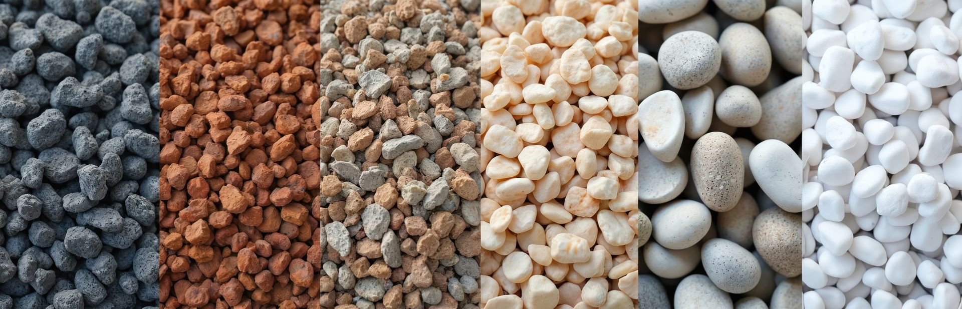 Mixed gravel samples: gray, red, beige, light gray, and white Mixed gravel samples: gray, red, beige, light gray, and white