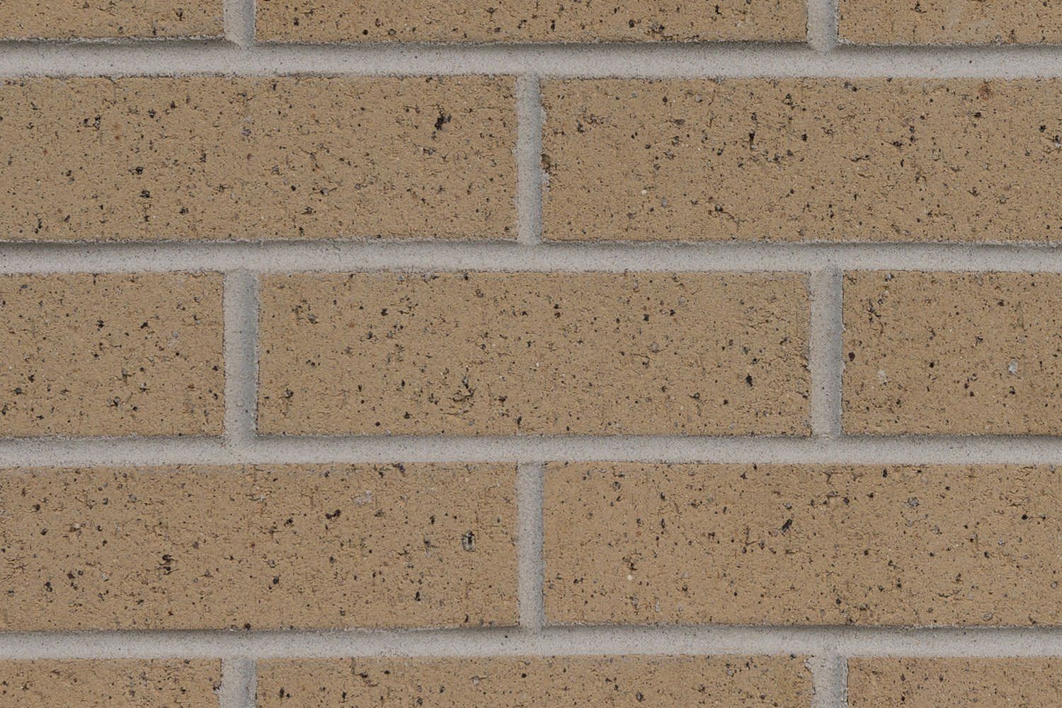 Tan brick wall with gray mortar.