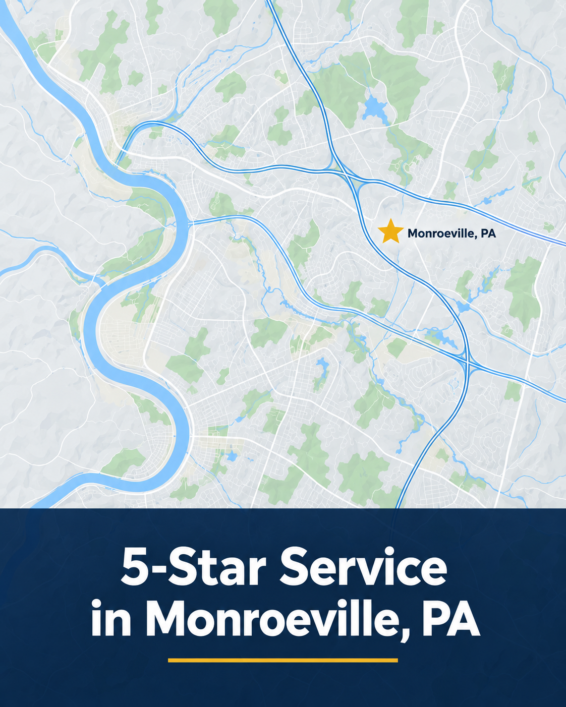 Map with star near Monroeville, PA and text “5-Star Service in Monroeville, PA”