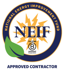 National Energy Improvement Fund approved contractor logo with green leaf and B Corp certification