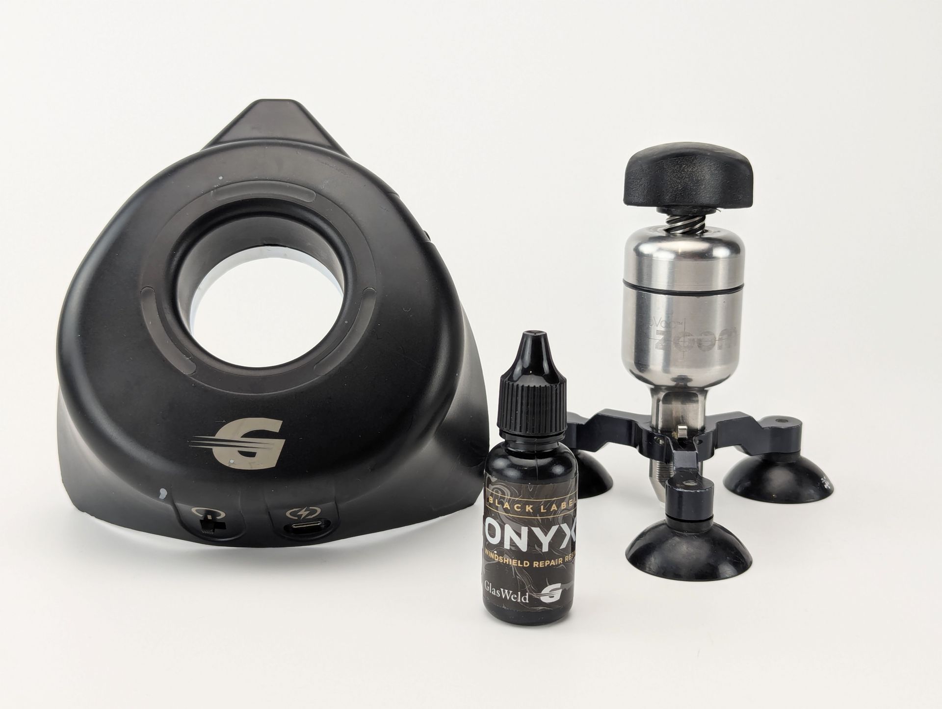 Windshield Repair Kit: Glas Weld Zoom Tool, Onyx Resin and PorCurX UV Light