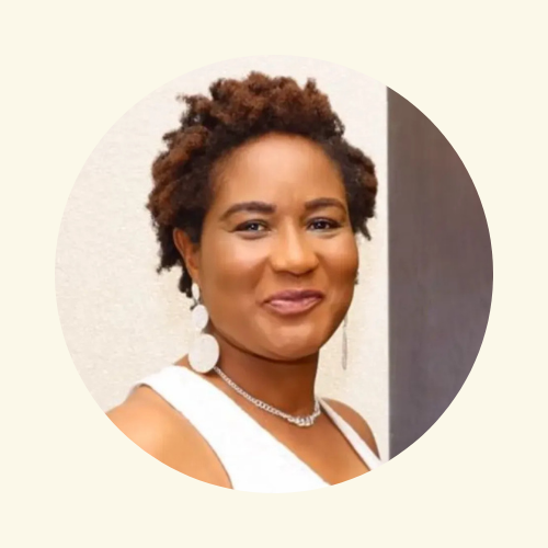 A woman wearing a white tank top and earrings is in a circle