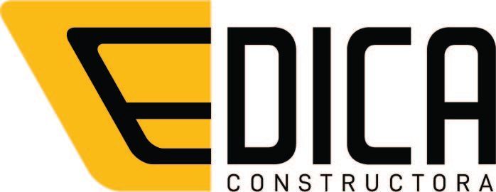 Logotipo de EDICA CONSTRUCTORA: Texto negro sobre fondo blanco, con gráfico “E” en amarillo.