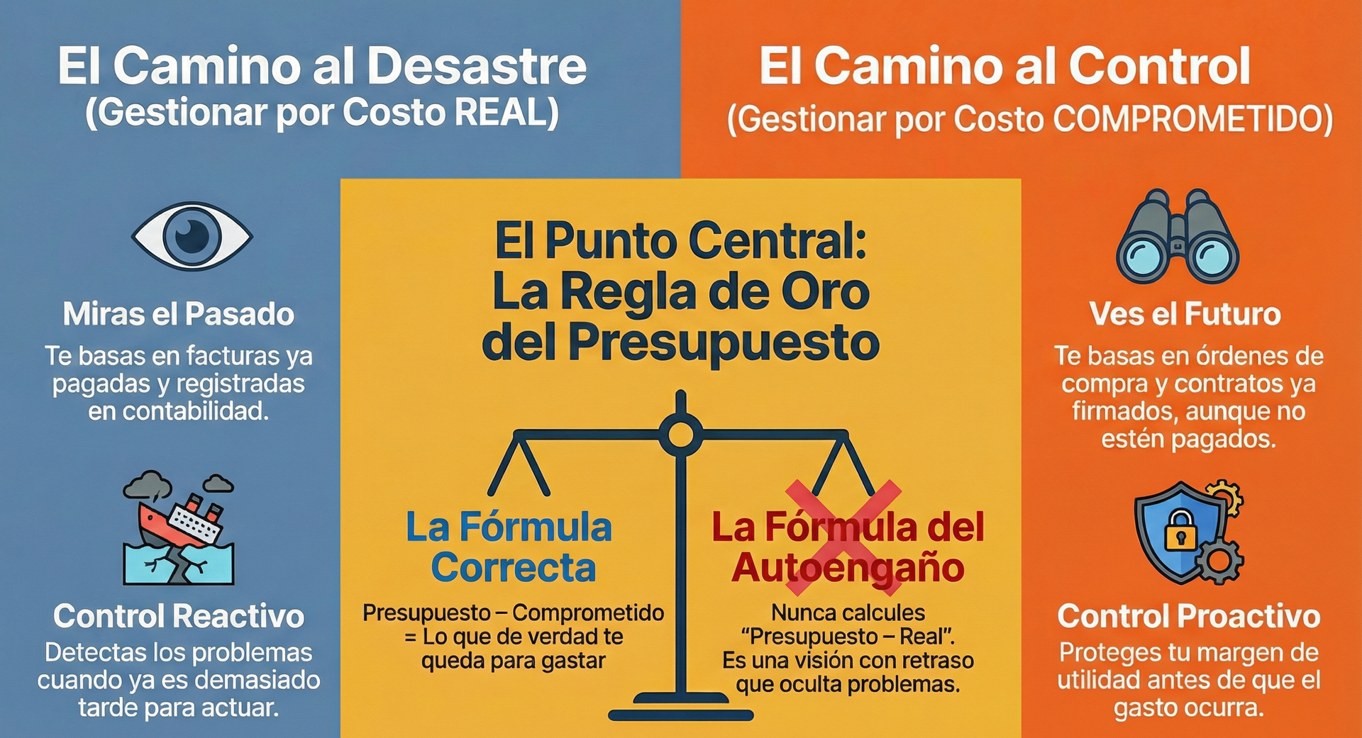 Infografía (costo comprometido) mediante iconos y texto.