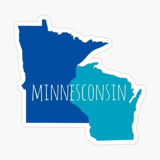 Map of Minnesota and Wisconsin in blue and teal with 