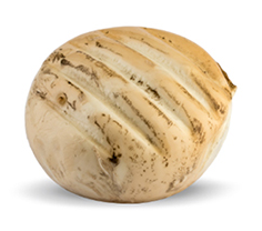 Una palla di formaggio rotonda, di colore marrone chiaro, con segni di grigliatura diagonali.