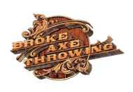 Stylized wooden logo reading “BROKE & THROWING” with a horse and “EST. 2023” plaque