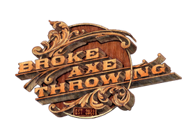 Stylized wooden logo reading &ldquo;BROKE & THROWING&rdquo; with a horse and &ldquo;EST. 2023&rdquo; plaque