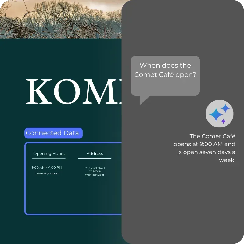 German chat screenshot about opening hours for the “Kometen-Cafe” on a dark green webpage.