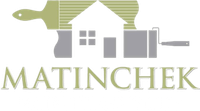 Logo for Matinchek, a painting company, featuring a house and paint tools.