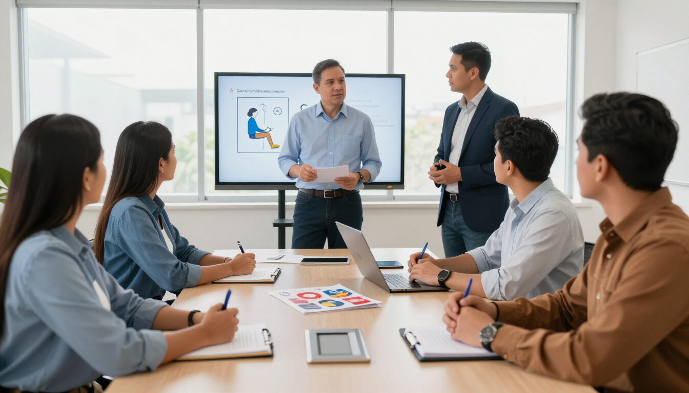 Equipo de trabajo participando en una capacitación de seguridad laboral