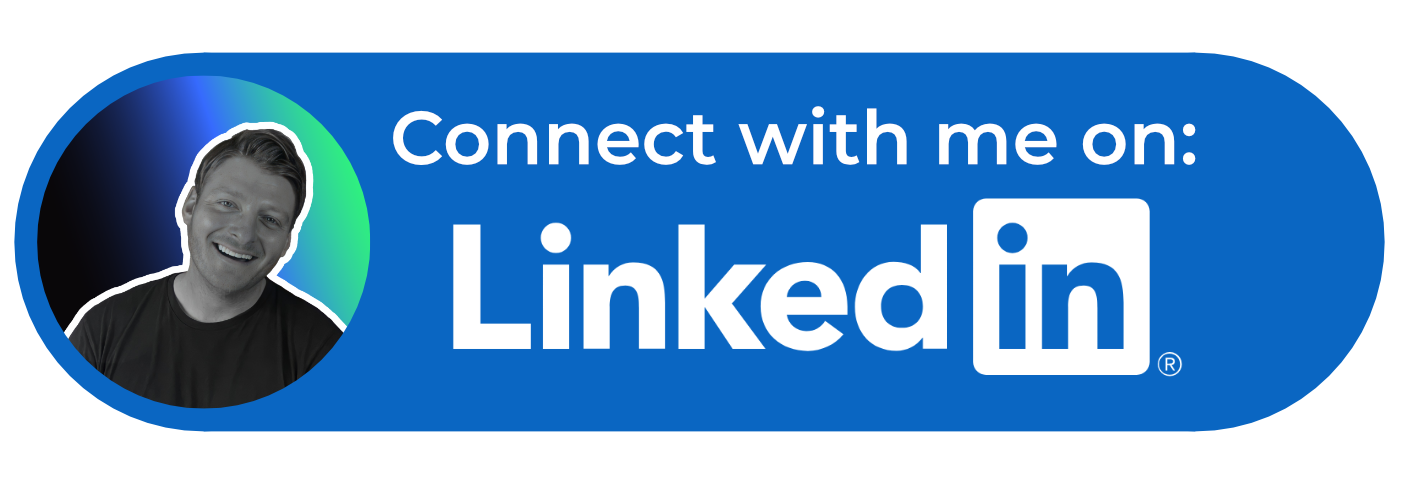 Button with smiling man and LinkedIn logo, text says 