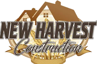 New Harvest Construction logo with house and basket in brown and gold