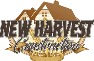 New Harvest Construction logo with house and basket in brown and gold
