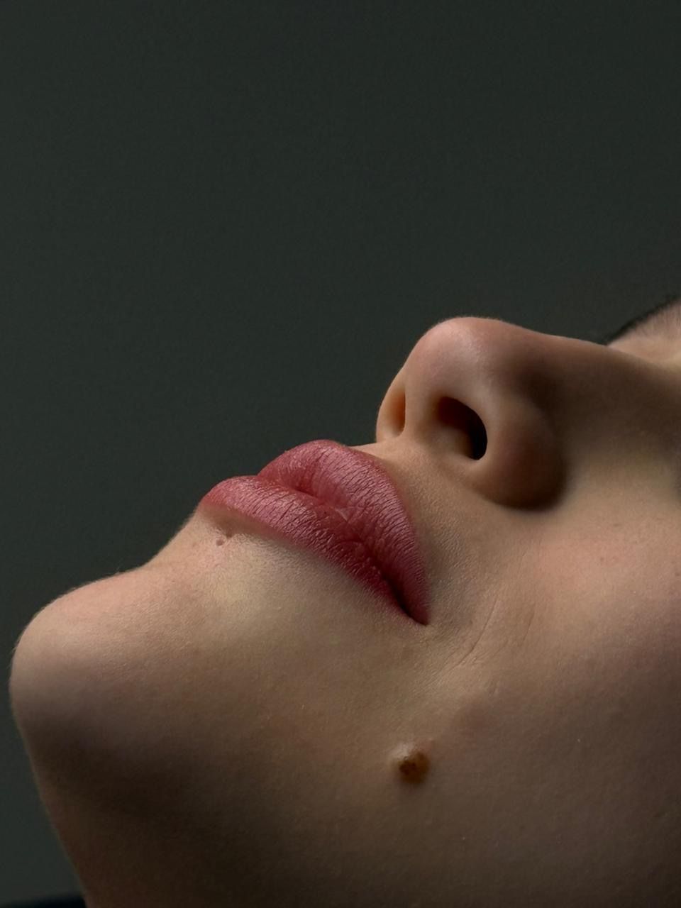 Primer plano del perfil de un rostro inclinado hacia arriba