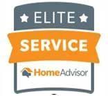 HomeAdvisor Elite Service badge with gray, orange, and white colors