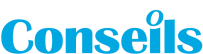 Logo bleu « Conseils » avec un accent circulaire sur le i