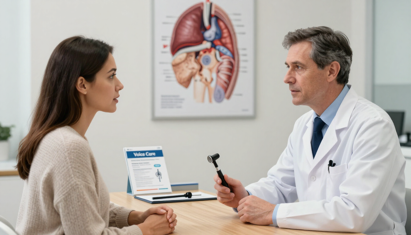 Consulta médica sobre cuidado de la voz y prevención de ronquera