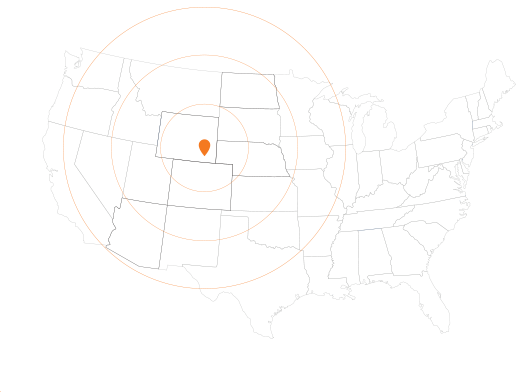 Orange map pin centered on a faint U.S. map, highlighting Colorado.