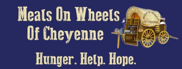 Meals On Wheels of Cheyenne logo with a wagon and the slogan, 