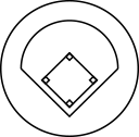 Black geometric diamond inside a larger circle, with small square corner marks on a white background
