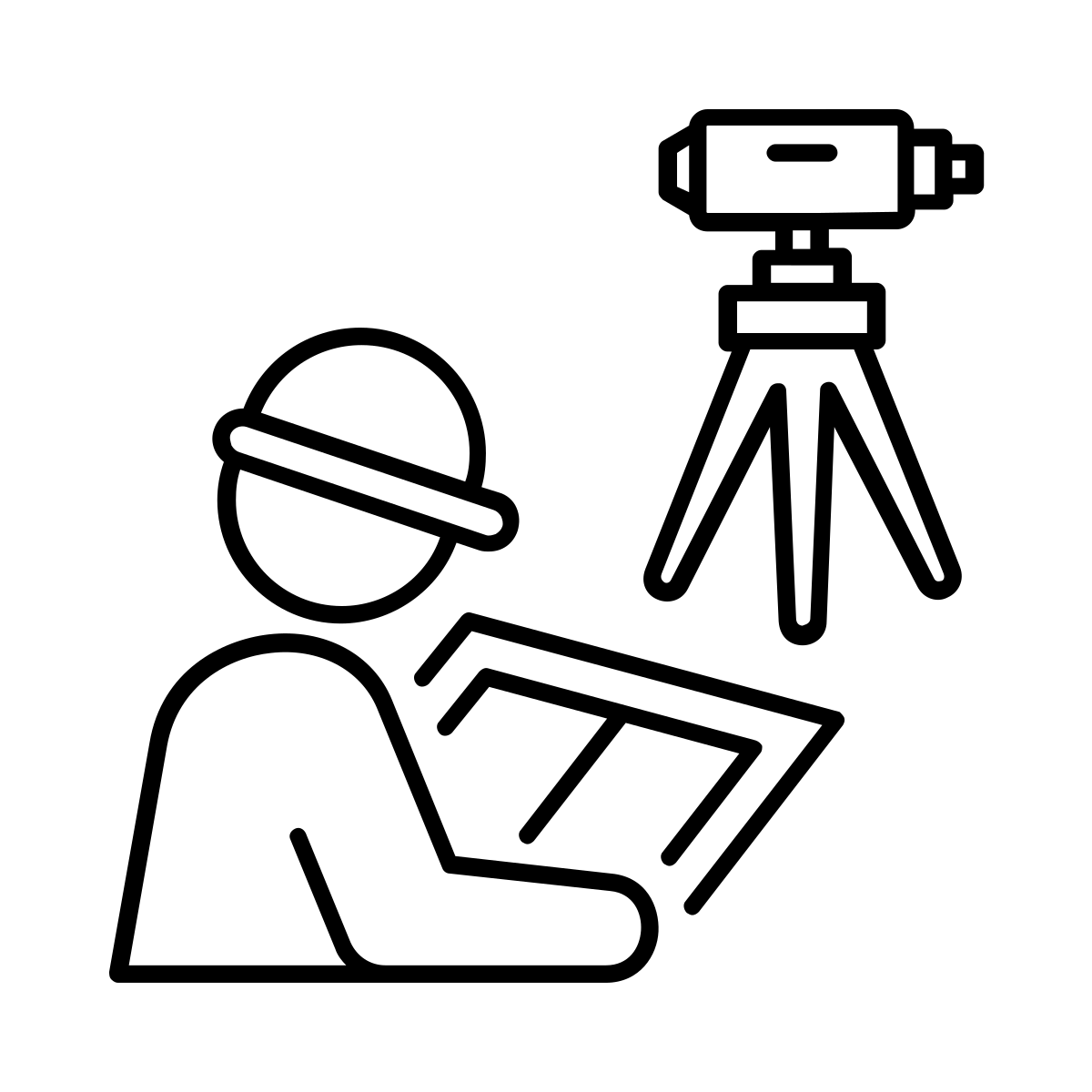 Black line drawing of a house, barn, and tree inside a circle on a white background