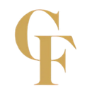 Monogramme C et F entrelacés en or sur fond blanc