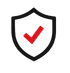 Black shield outline with red checkmark inside